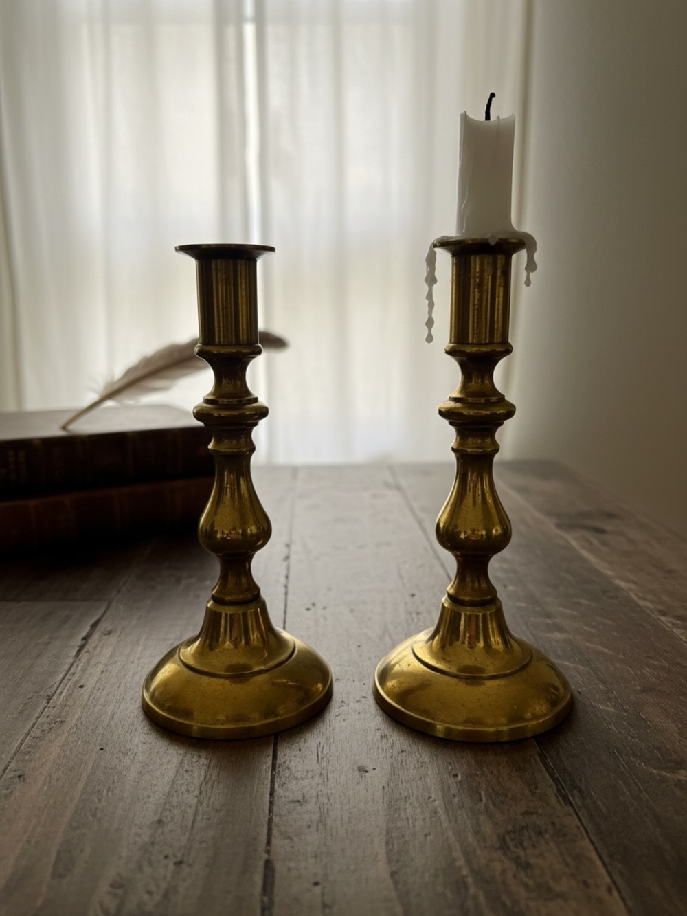 Antique English Brass Candlestick holder set of two
